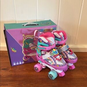 Adjustable Pink and Blue Roller Skates for Kids